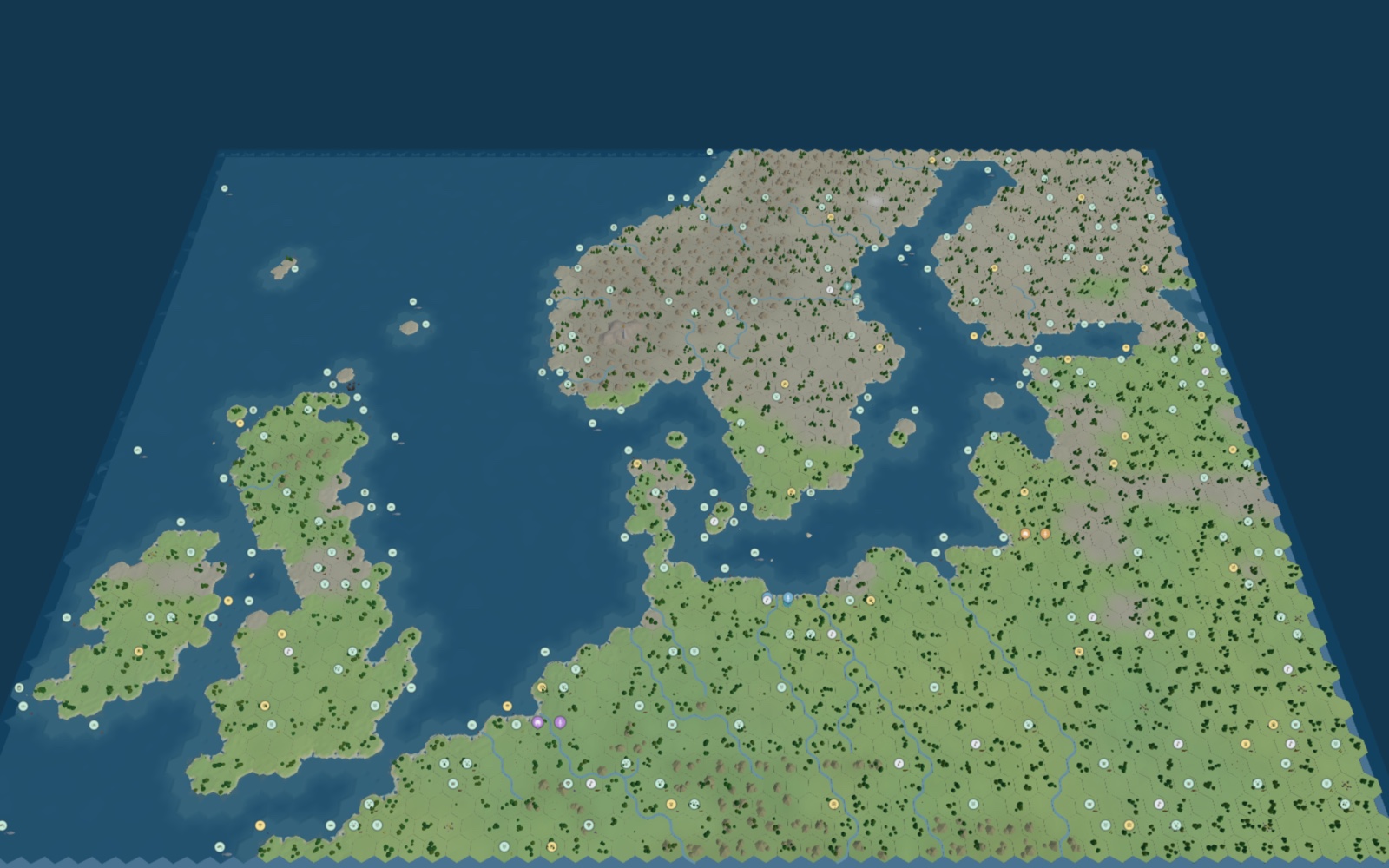 The Northern Seas as a flat hex map
